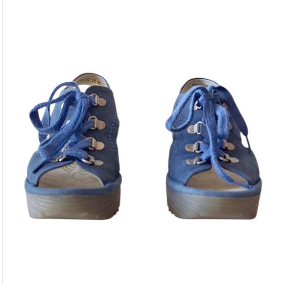 Fly London Blue Suede Wedges Lace Up EU 35  Girls 3.5  Womens 5 - Picture 5 of 10